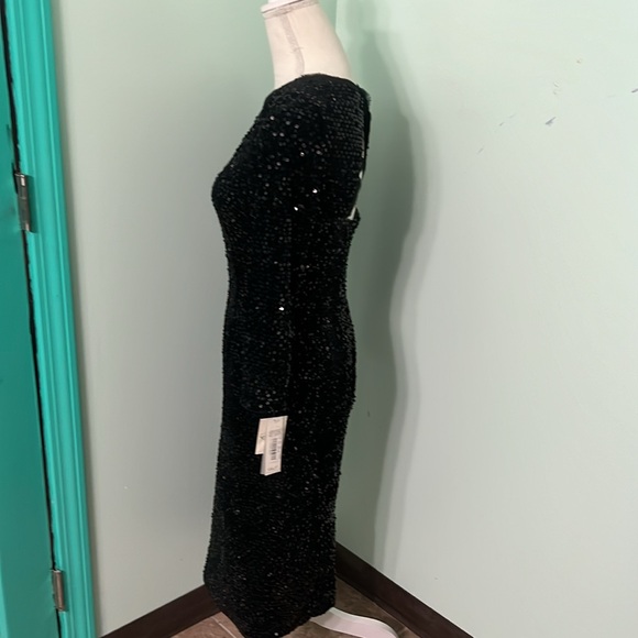 🆕 Eliza J black stretchy sequins 3/4 sleeve dress. Cocktail. Wedding. Party - Picture 5 of 11